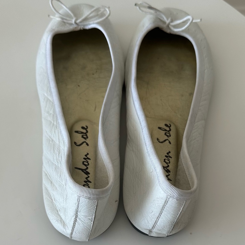 London soles white leather ballerina flats